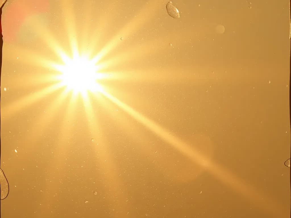 HiDream AI bright golden sun with intense lens flare and starburst effect on warm yellow background